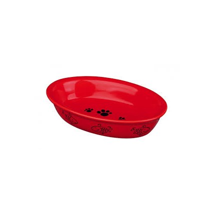 Keramikskål katt, oval röd