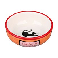 Keramikskål kattmotiv Röd