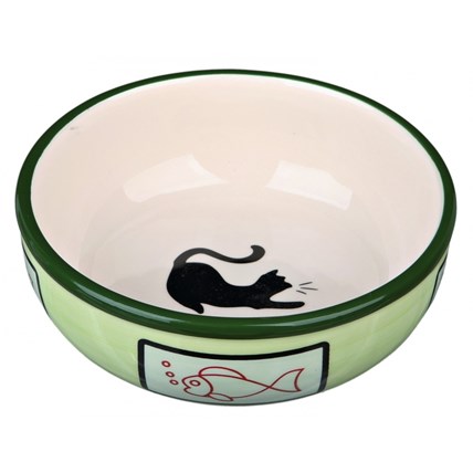 Keramikskål kattmotiv Grön